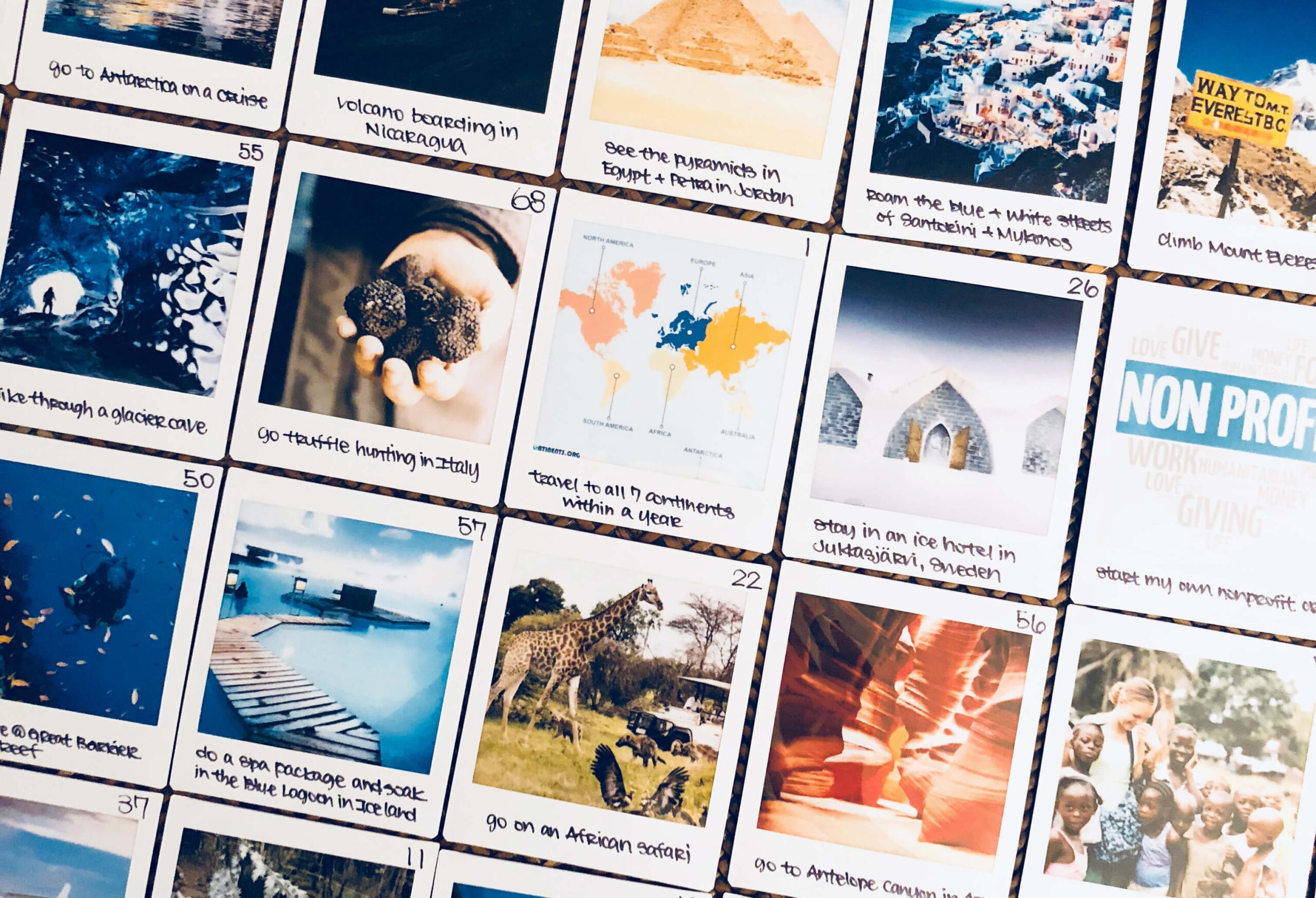 Living vision board of Kat, founder of Soulfueled, with Instax films laid out on a table